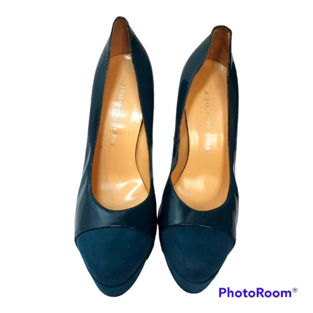 Alessandro Oteri Teal Patent and Suede Heels, size 8